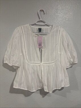 wild fable White Tie-Front Peasant Blouse